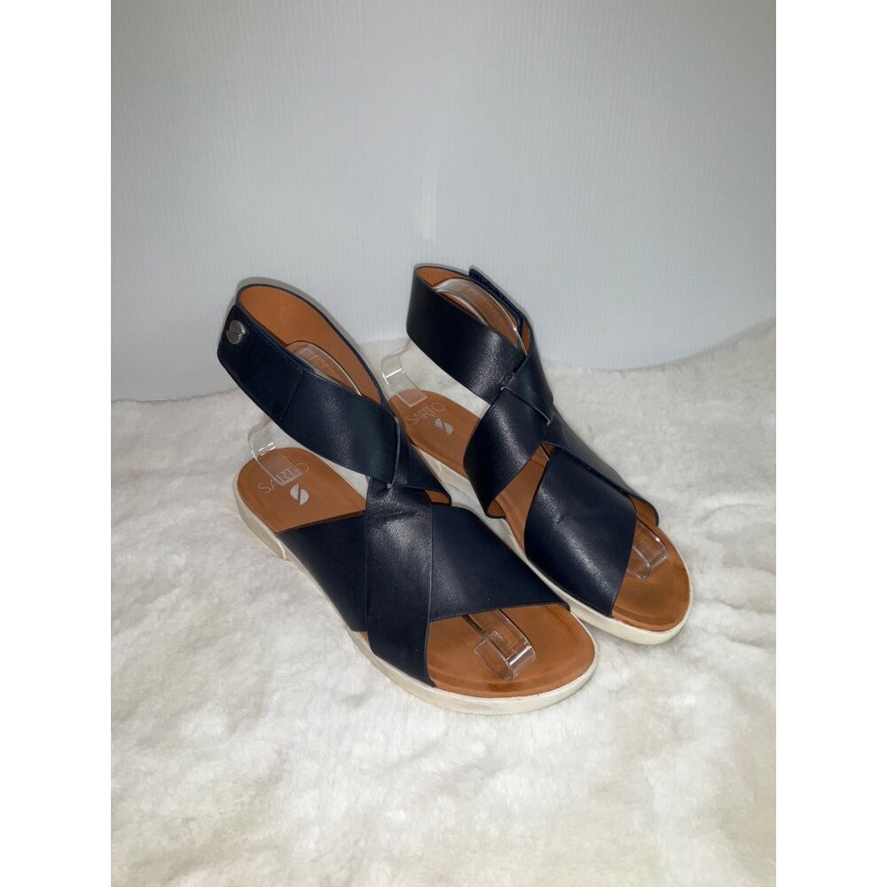Franco Sarto Womens Akasha Sandals Crisscross Blue Leather Slingback Flat - Picture 2 of 7
